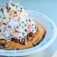 Cookie Cookie Sundae · One fresh cookie, one flavor of ice cream with topping, hot fudge or caramel, and whipped cr...