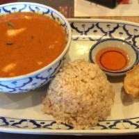 Panang Curry  · Spicy. Chicken or beef.