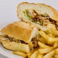 Grilled Chicken Sandwich · With French fries.