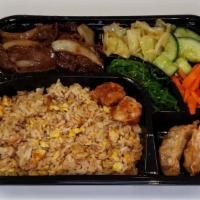  Beef Teriyaki Bento  · Choice of fried rice, white rice, and or noodles.