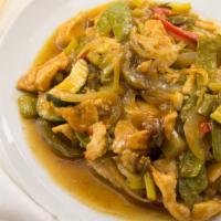 Lemongrass Chicken · Tender slices of chicken, snow peas, asparagus, bell pepper and onion stir-fried in a lemong...