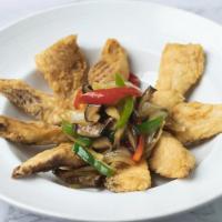 Golden Tilapia - Ginger Sauce · Crispy tilapia filet served with brown ginger sauce - sauteed young ginger, onions, shiitake...