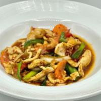 Thai Cashew - Nam Prik Phao (Gluten Free Sauce) · Sauteed cashew nuts, carrot, onions, scallion, water chestnut, and dry chili in our chef's s...