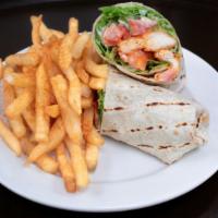 Buffalo Chicken Wrap · Spicy Breaded Buffalo chicken, bleu cheese crumbles, lettuce, diced tomatoes, and bleu chees...
