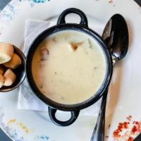 Clam Chowder · New England style, chopped clams, apple pie bacon, potato, local cream, house made oyster cr...