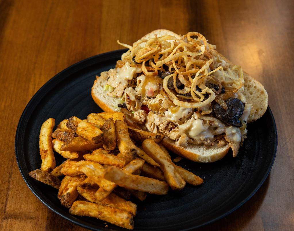 Original Steak & Cheese Or Chicken & Cheese Sandwich · Caramelized onions, mushrooms, lettuce, tomato, mayonnaise and crispy onions. Served on a toasted hoagie roll with boardwalk fries.