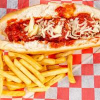 The 3-Ball Meatball Sub · Ground beef seasoned, formed and simmered in our gravy.