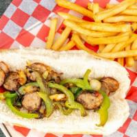 Sausage And Cheese · Sausage onions, green peppers, and cheese grilled and then sauteed