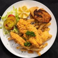 Cajun Fish Platter With Cole Slaw And Fries
 · Two pieces of fish served with cole slaw, fries and bread.