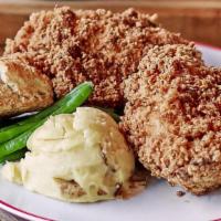 Southern Fried Chicken · Our award-winning fried chicken served with a scratch-made buttermilk biscuit, mashed potato...