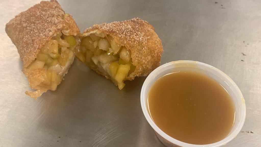 Caramel Apple Pie Egg Roll · McIntosh & Granny Smith Apples with an apple cider & caramel sauce filling. Served with caramel dipping sauce
