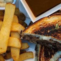 Short Rib Melt · Citrus IPA braised short rib, caramelized onion, four cheese blend, au jus served with house...