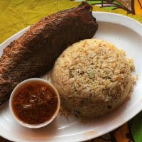 Jollof Rice With Fry Fish Combo Plate · 