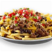 Chronic Fries · Crispy french fries topped with choice of protein, cheese, onions, cilantro, lime and choice...