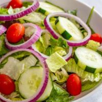House Salad · Mixed Greens, Diced Tomatoes, Cucumbers, Red Onions, Croutons
