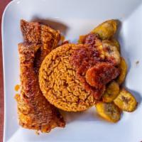 Jollof Rice Meal · Rice cooked in flavorful tomatoes and pepper sauce.