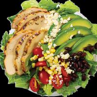 Southwest Bowl · Avocado, Tomatoes, Corn Salad, Black Beans, Cotija Cheese, Romaine. Recommended dressings ar...
