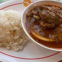 Massamun Tender Beef (Ancient Thai Recipe)  (Gf, N) · Stewed beef, potatoes, onions and peanuts in a herb-based massamun curry paste and coconut m...