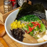Vegetable Ramen · Curley Noodle with Tofu, Bean sprouts, Bok Choy, Mushrooms, Scallions, Nori, Bamboo Shoots, ...