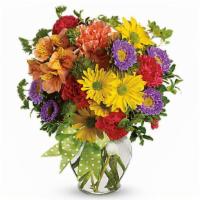 Make A Wish · Best seller. A summery mix of yellow daisy chrysanthemums, purple asters and red and orange ...