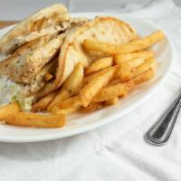 Greek Gyro · Your Choice of pork or chicken. Served with tzatziki sauce, lettuce, red onions, and tomatoe...