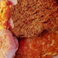 Country Fried Steak & Eggs · A true breakfast classic. Served with two farm fresh eggs, home fries or hashbrowns and your...