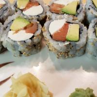 Philadelphia Roll · Sushi rice, seaweed, sesame seed outside and smoked salmon, avocado and Philadelphia cream c...