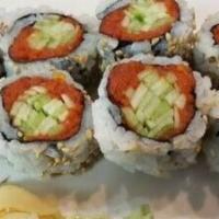 Spicy Tuna With Cucumber Roll · Sushi rice, sesame seed, seaweed, spicy tuna and cucumber.
