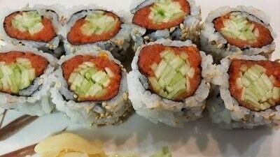 Spicy Tuna With Cucumber Roll · Sushi rice, sesame seed, seaweed, spicy tuna and cucumber.