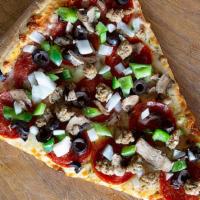Slice Works · Pepperoni, Sausage, Black Olive, Red Onion, Mushroom, Green Pepper