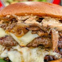 Swiss & Mushroom · Beef burger patty, Swiss cheese, grilled mushroom onions, and groovy sauce.