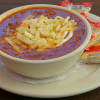 Beef Chili Soup · Ground beef, beans, onion, potato, chipotle, habanero peppers, tomato, pepper jack, sour cre...