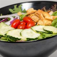 The Hightower House · Mixed greens, tomato, red onions, cucumber, croutons, balsamic vinaigrette.