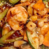 Perfect Match · Hot & Spicy.Fresh scallop and jumbo shrimp sautéed with broccoli, water chestnuts, green and...