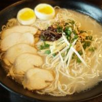 Chicken Ramen · Chicken broth. Chicken chashu, nitamago (boiled egg), bean sprout, fried onion and green oni...