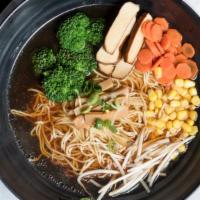 Vegetable Soup Ramen · Shoyu or Miso Broth. Tofu, Nitamago (boiled egg), Spinach, Corn, Bamboo shoot, Bean Sprouts ...