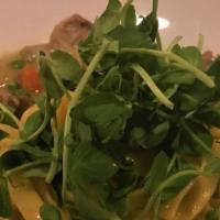 Tender Veal & Peas · Buttered noodles, San Marzano tomatoes, fresh parsley