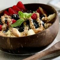 Açaí Bowl · Plant based. Gluten free. House granola, mixed berries, hemp seeds,  coco flakes, banana, ch...