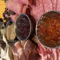 Lp Charcuterie Board · Chef’s selection of gourmet Boar’s Head meats & cheeses, bread, artisanal crackers,
jams & f...