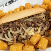 Wholly Cheesesteak Batman! · Philly cheesesteak with thinly sliced Grass-Fed, beef grilled with onions and smothered in g...