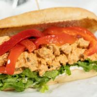 Hellfire Cajun Chicken Salad Sandwich · Chunky grilled salad made with a little bit of Swamp Heat and roasted sweet peppers.