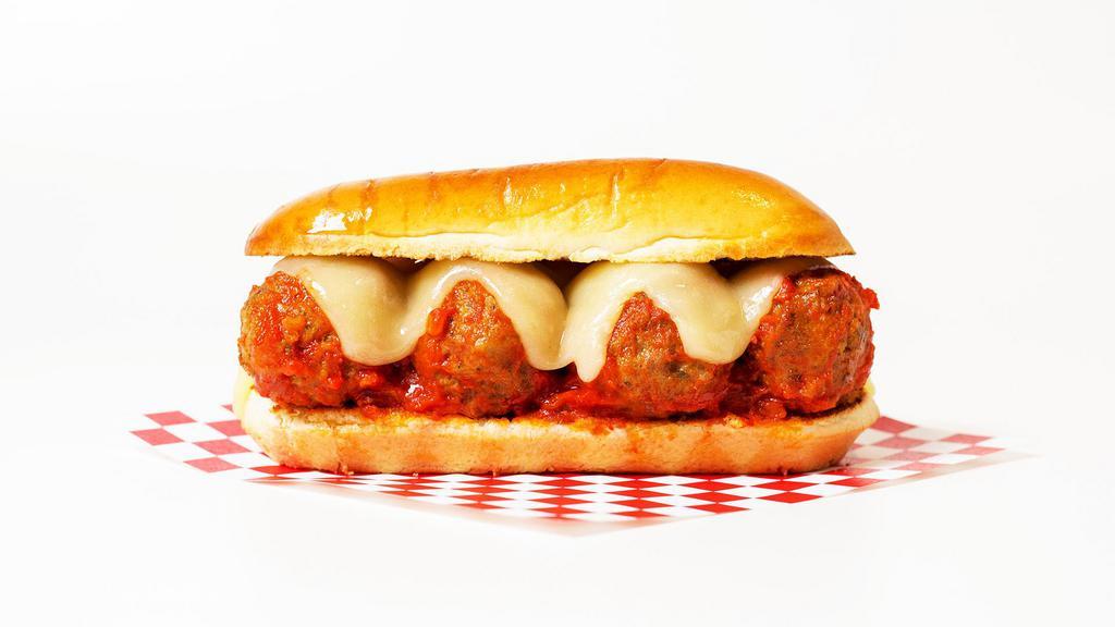 The Meatball Sub · Juicy, tender meatballs in our house marinara sauce and melted mozzarella cheese on a hoagie roll.