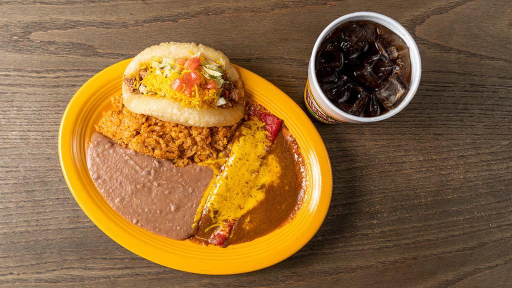 Tex Mex Plate · One cheese enchilada, one picadillo puffy taco.