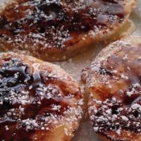 Cinnabon Pancakes (Vegan) · Traditional style, cinnamon & maple swirl sprinkled with powdered sugar, agave & cashew swee...