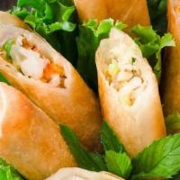 Large Vn Spring Rolls (6) · The Large Vietnamese Fried Spring Rolls have pork, taro, carrot, glass noodle, onion, and wo...