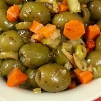 Italian Olive Salad · Sicilian olives, carrots, giardiniera (celery, peppers, carrots), vinegar, Italian seasoning...