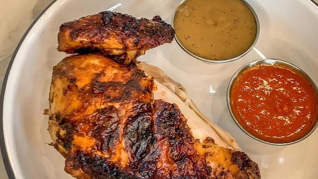 Chook For You · Quarter Chicken, your choice of white meat (breast and wing) or dark meat (two drumsticks and a thigh), your choice of one small side and one sauce.