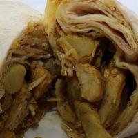 Curry Chicken Roti · No bones about this! Chicken breast, thighs and potatoes, simmered in our homemade curry pow...