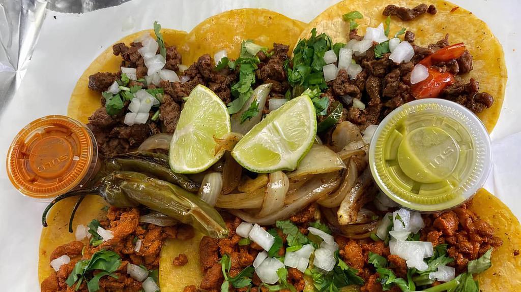 Tacos (3) · Your choice of different proteins and toppings for each taco.