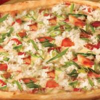 Maryland Style Crab Pizza (Small (10-Inch)) · Handfuls of flavorful crabmeat and fresh tomatoes in our old bay spiced alfredo sauce, toppe...